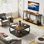 Table basse carrée à 2 niveaux de 99 cm avec cadre en métal pour salon