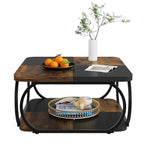 Table basse carrée à 2 niveaux de 99 cm avec cadre en métal pour salon