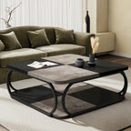 Table basse carrée à 2 niveaux de 99 cm avec cadre en métal pour salon