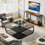 Table basse carrée à 2 niveaux de 99 cm avec cadre en métal pour salon