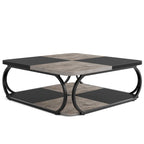 Table basse carrée à 2 niveaux de 99 cm avec cadre en métal pour salon