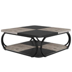 Table basse carrée à 2 niveaux de 99 cm avec cadre en métal pour salon
