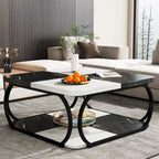 Table basse carrée à 2 niveaux de 99 cm avec cadre en métal pour salon
