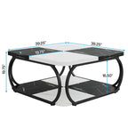 Table basse carrée à 2 niveaux de 99 cm avec cadre en métal pour salon