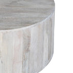 Table basse de 36 pouces, forme de tambour fabriquée à la main, bois de manguier blanc lavé