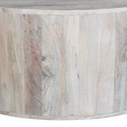 Table basse de 36 pouces, forme de tambour fabriquée à la main, bois de manguier blanc lavé