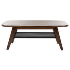Table basse contemporaine à 2 niveaux avec finition noyer et étagère en métal noir