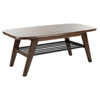 Table basse contemporaine à 2 niveaux avec finition noyer et étagère en métal noir