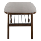Table basse contemporaine à 2 niveaux avec finition noyer et étagère en métal noir