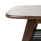 Table basse contemporaine à 2 niveaux avec finition noyer et étagère en métal noir