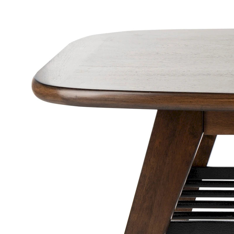 Table basse contemporaine à 2 niveaux avec finition noyer et étagère en métal noir