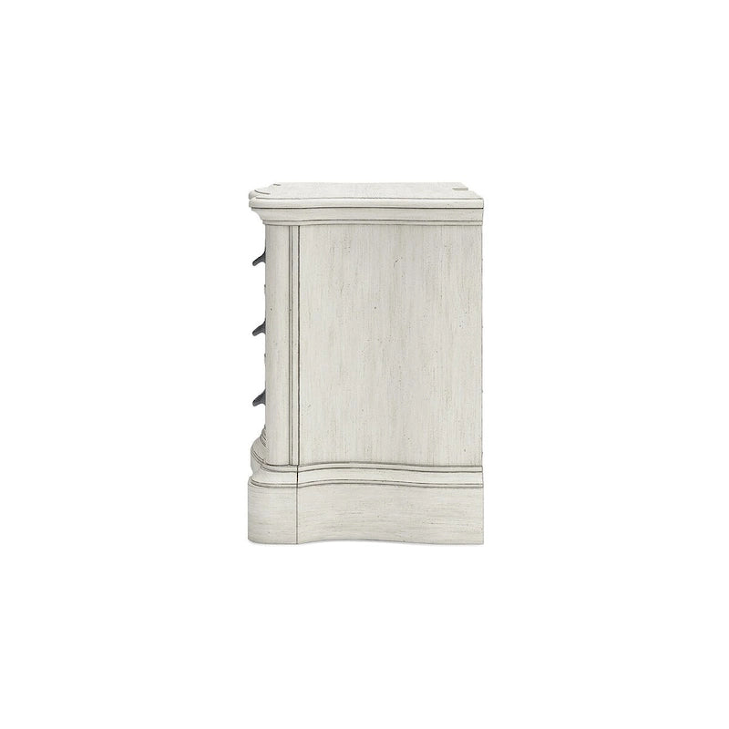 Table de chevet blanche antique avec tiroir de rangement et pieds galbés
