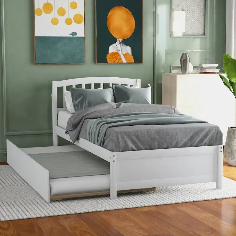 Cadre de lit plateforme double en bois avec lit gigogne