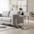 Tempered Glass Top End Table with U Shape Metal Frame, Chrome and Clear