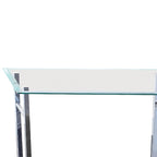 Table d'appoint avec plateau en verre trempé et base en métal en forme de U, chromée et transparente