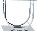 Table d'appoint avec plateau en verre trempé et base en métal en forme de U, chromée et transparente