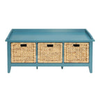 Banc de rangement en bois massif bleu sarcelle de 43 pouces avec tiroirs – Banc d'entrée