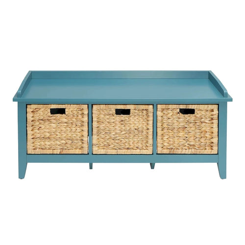 Banc de rangement en bois massif bleu sarcelle de 43 pouces avec tiroirs – Banc d'entrée