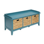 Banc de rangement en bois massif bleu sarcelle de 43 pouces avec tiroirs – Banc d'entrée
