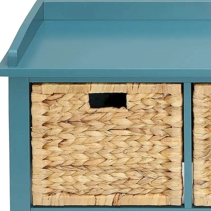Banc de rangement en bois massif bleu sarcelle de 43 pouces avec tiroirs – Banc d'entrée