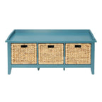 Banc de rangement en bois massif bleu sarcelle de 43 pouces avec tiroirs – Banc d'entrée