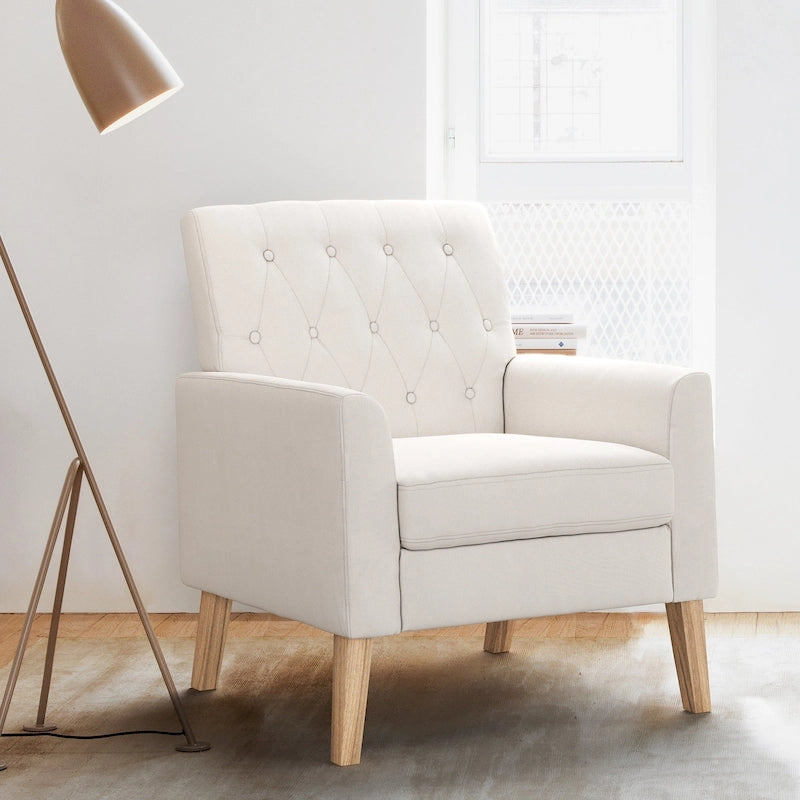 Fauteuil d'appoint en lin – Fauteuil capitonné confortable pour le salon