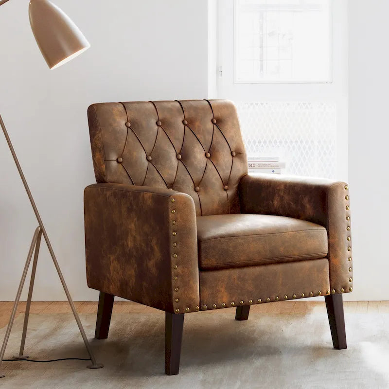 Fauteuil d'appoint en lin – Fauteuil capitonné confortable pour le salon