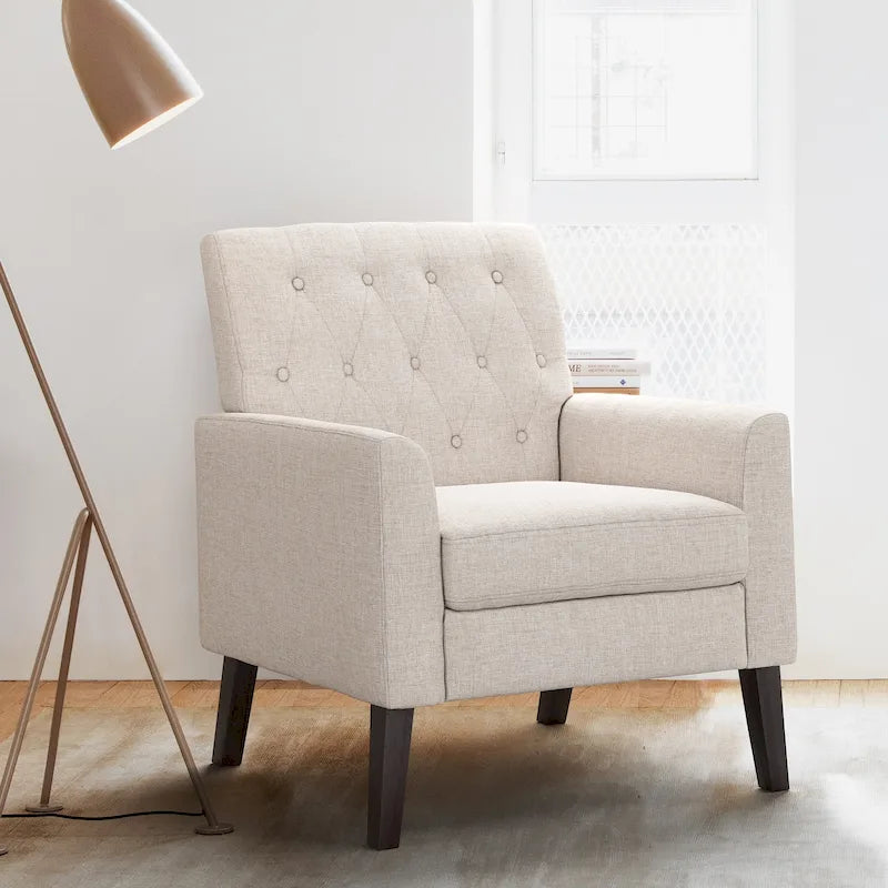 Fauteuil d'appoint en lin – Fauteuil capitonné confortable pour le salon