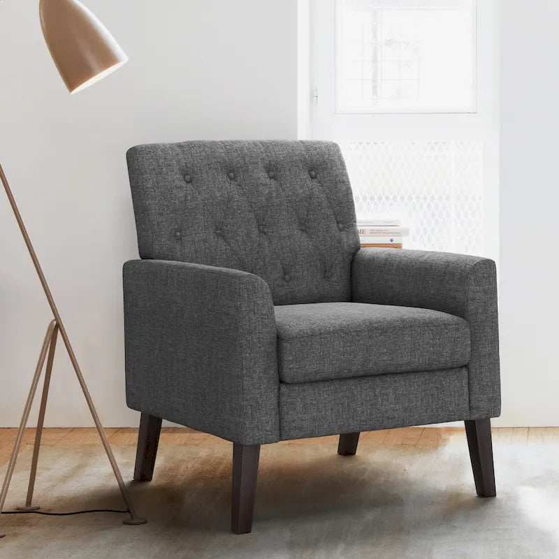 Fauteuil d'appoint en lin – Fauteuil capitonné confortable pour le salon