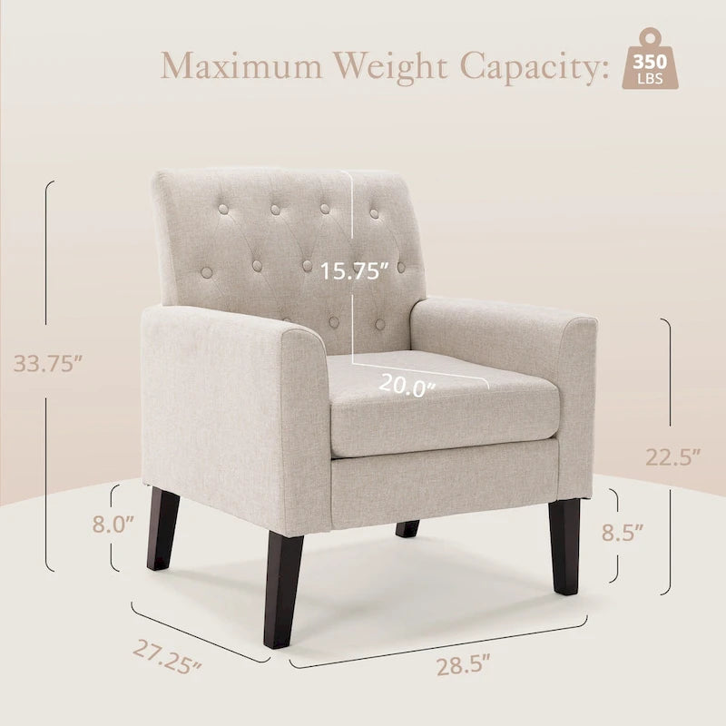 Fauteuil d'appoint en lin – Fauteuil capitonné confortable pour le salon