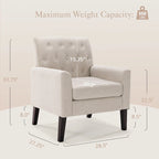 Fauteuil d'appoint en lin – Fauteuil capitonné confortable pour le salon
