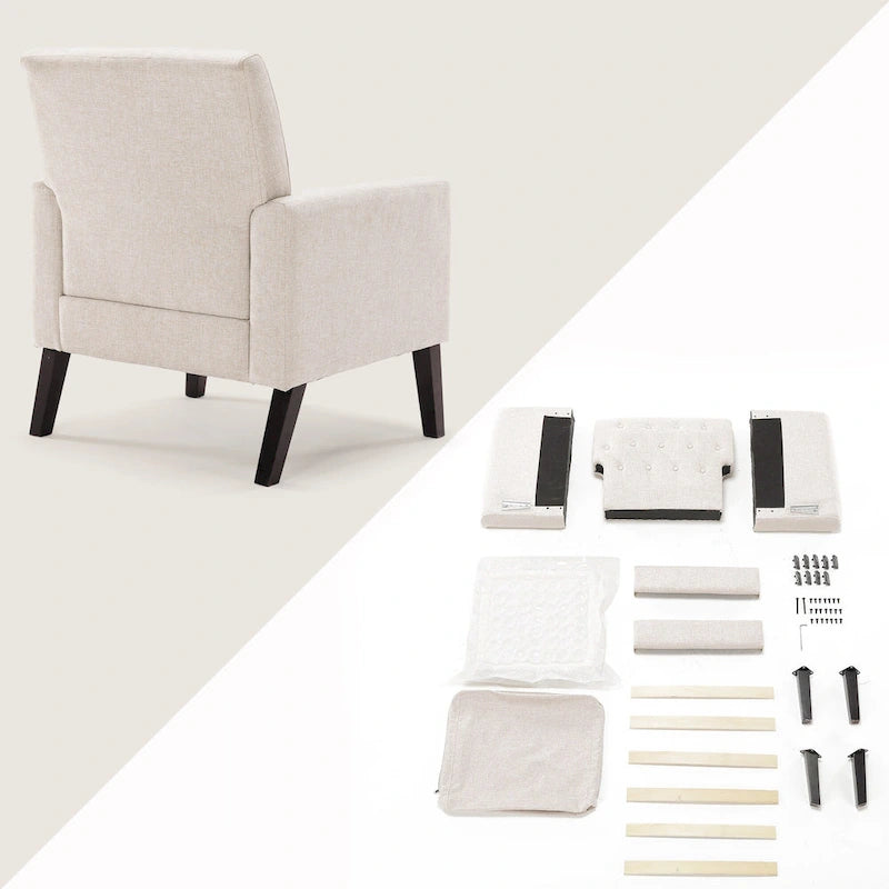 Fauteuil d'appoint en lin – Fauteuil capitonné confortable pour le salon