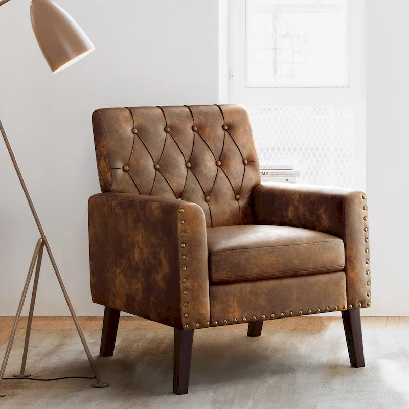 Fauteuil d'appoint en lin – Fauteuil capitonné confortable pour le salon