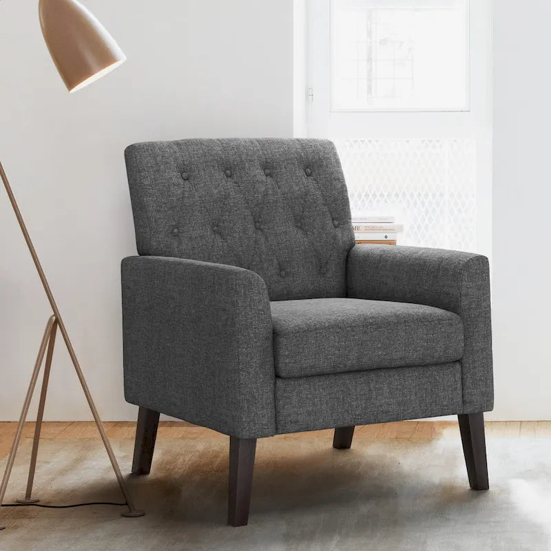 Fauteuil d'appoint en lin – Fauteuil capitonné confortable pour le salon