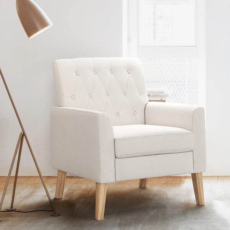 Fauteuil d'appoint en lin – Fauteuil capitonné confortable pour le salon