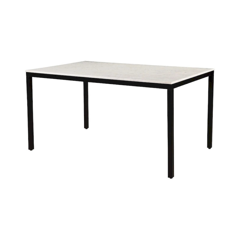 Table à manger moderne en marbre blanc avec piètement en fer noir – 6 places