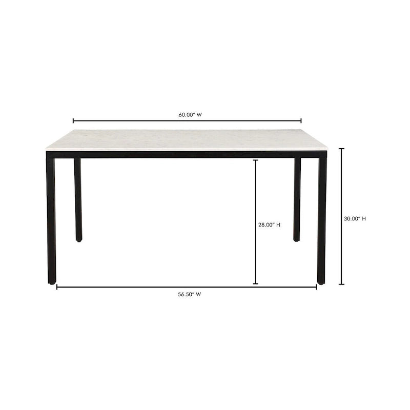 Table à manger moderne en marbre blanc avec piètement en fer noir – 6 places
