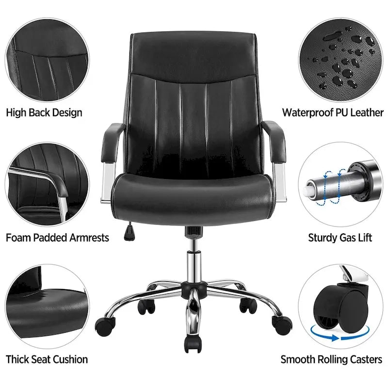 Fauteuil de bureau de direction en similicuir à dossier haut avec hauteur réglable