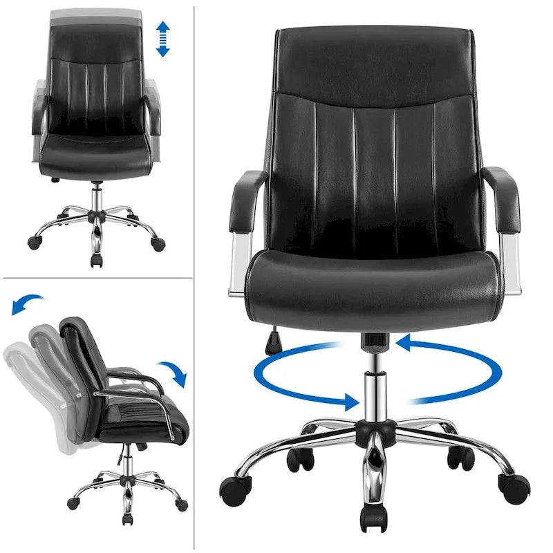 Fauteuil de bureau de direction en similicuir à dossier haut avec hauteur réglable
