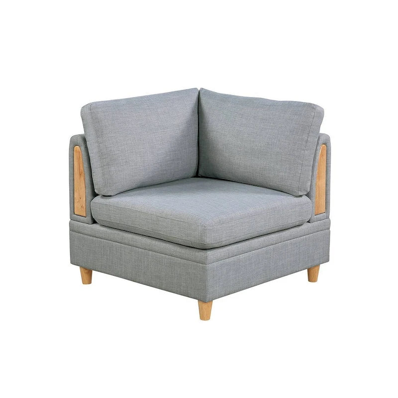 Fauteuil de coin modulable 37 pouces – Tissu gris clair avec pieds en bois