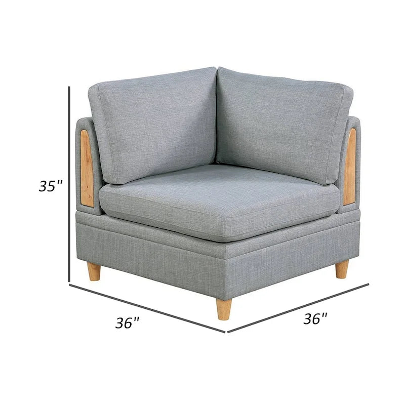 Fauteuil de coin modulable 37 pouces – Tissu gris clair avec pieds en bois