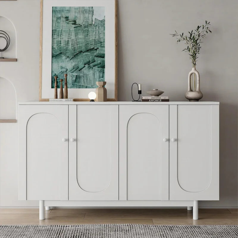 Meuble de rangement Intaglio 4 portes, élégant et fonctionnel, avec pieds en pin, poignées en bois massif et MDF, pour salon