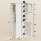 Meuble de rangement de salle de bain haut et étroit sur pied avec étagères réglables, porte et étagères ouvertes
