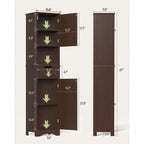 Meuble de rangement de salle de bain haut et étroit sur pied avec étagères réglables, porte et étagères ouvertes