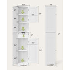 Meuble de rangement de salle de bain haut et étroit sur pied avec étagères réglables, porte et étagères ouvertes