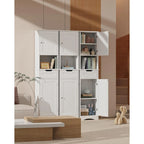 Meuble de rangement de salle de bain haut et étroit sur pied avec étagères réglables, porte et étagères ouvertes