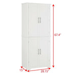 Armoire de rangement de salle de bain en MDF de 67 po de hauteur avec 4 portes et étagères réglables - 28 X 67