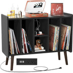 Meuble tourne-disque avec prise électrique et ports USB, table de rangement pour disques vinyles, étagère de présentation pour vinyles