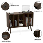 Meuble tourne-disque avec prise électrique et ports USB, table de rangement pour disques vinyles, étagère de présentation pour vinyles
