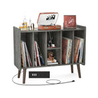 Meuble tourne-disque avec prise électrique et ports USB, table de rangement pour disques vinyles, étagère de présentation pour vinyles